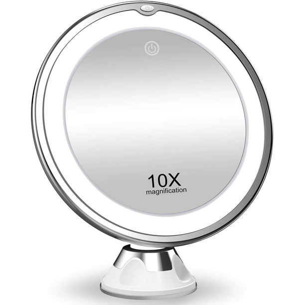 Lollanda Upgraded 10X Magnifying Makeup With Color Lighting, Bathroom Shower Mirror With Suction Cup, Intelligent Switch, Degree Rotation, Portable For Detailed Makeup, Close Skincare | Magnifying Makeup With