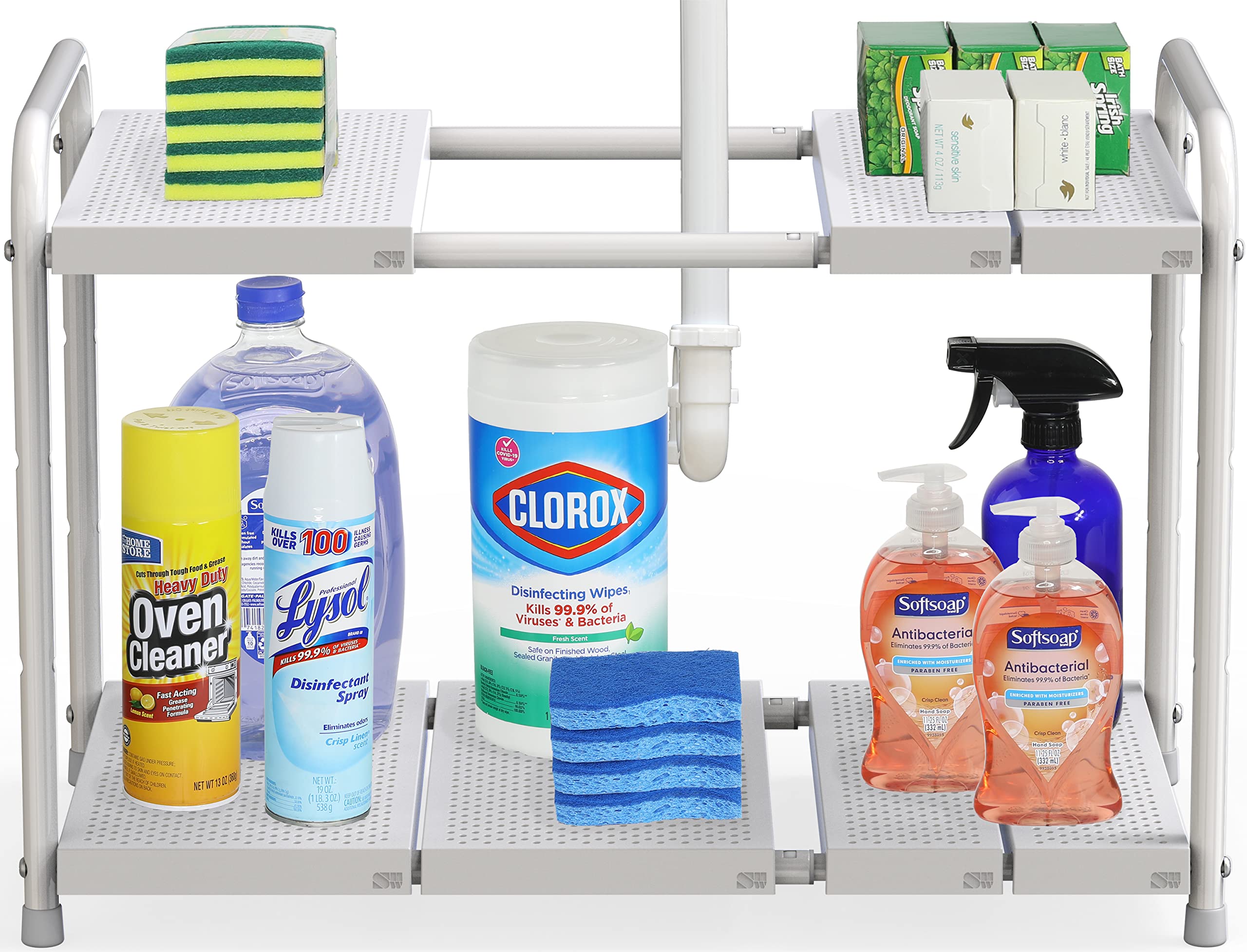 DecoBros Under Sink 2 Tier Expandable Shelf Organizer, White