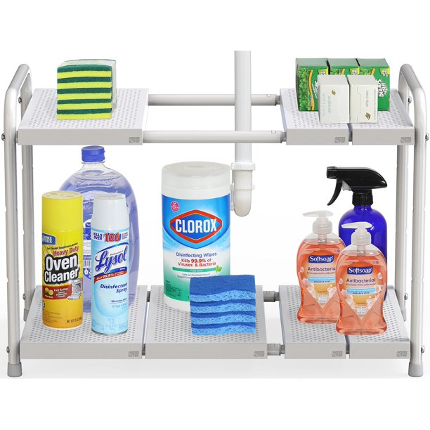 DecoBros Under Sink 2 Tier Expandable Shelf Organizer, White