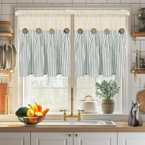 ASPMIZ Cotton Linen Kitchen Curtains 24 Inch Length Tier Curtains for Small Window Treatme