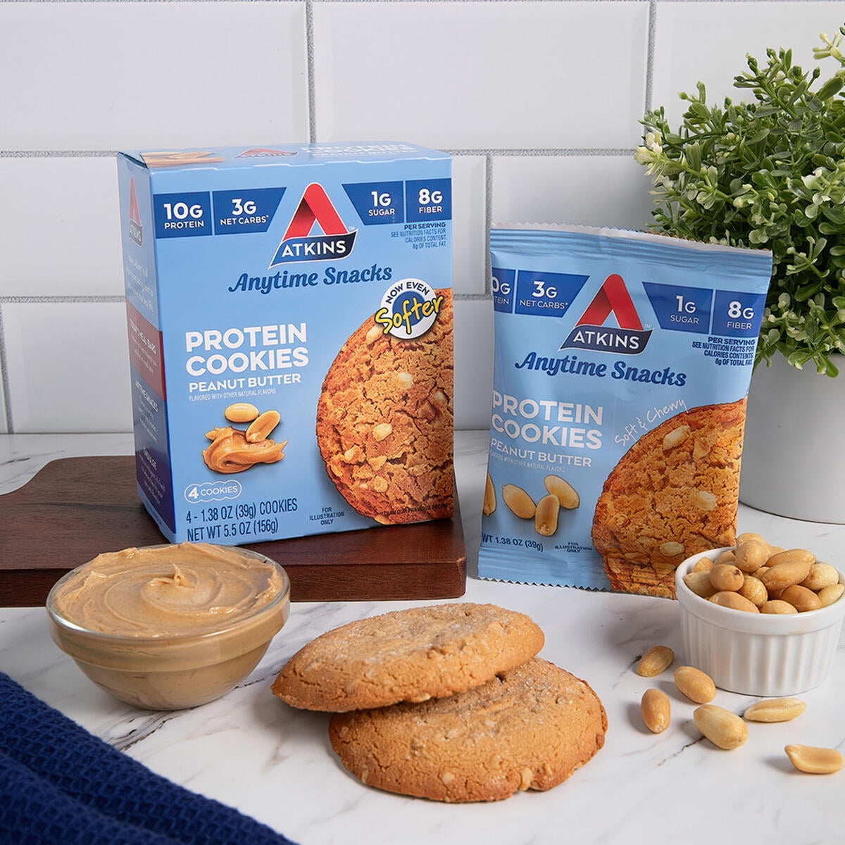 (3 pack) Atkins Soft and Chewy Peanut Butter Protein Cookie, Keto Friendly, High Protein, Low Carb, Keto Friendly, 4 Count
