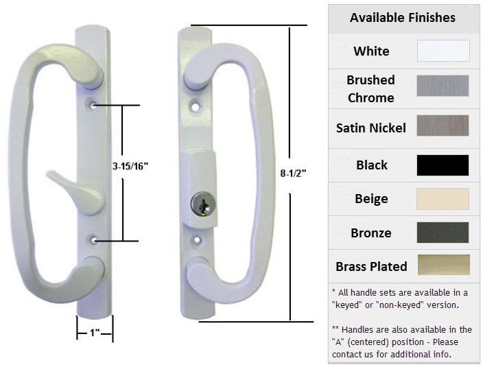 Sliding Glass Patio Door Handle Set Mortise Type B Position Latch Lever Is Off Centered Keyed White 3 15 16 Holes Com Sliding Glass Patio Door Handle Set, Sliding Glass Door Lock And Handle Set