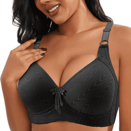 Fulorrnie Bras for Women Supportive Wirefree Lift Comfort Seamless Bralette Front Closure Balconette Bra Black 42