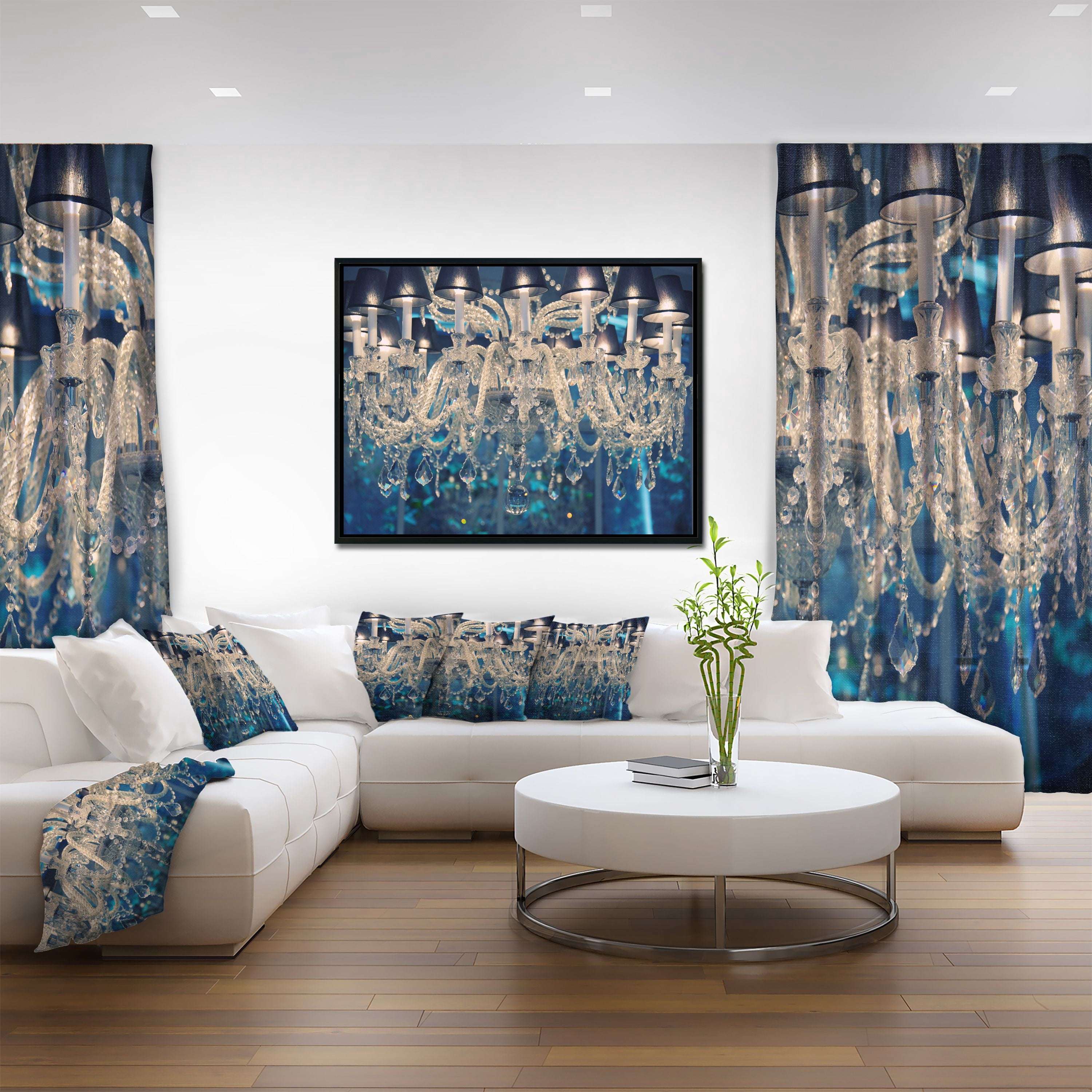 Designart ' Blue Vintage Crystal Chandelier ' Flower Artwork on Framed Canvas