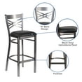 thumbnail image 3 of Flash Furniture HERCULES Series Silver Antique Finish with Clear Coat ''X'' Back Metal Restaurant Barstool - Black Vinyl Seat, 3 of 12