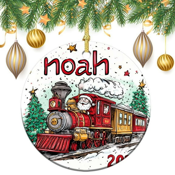 Ceramics Ornaments Personalized Steam Engine Train 3" Ceramic Christmas Ornament Santa in Train Holiday Ornament for Home Christmas Tree Decor Christmas Ornament for Family Sister Friend