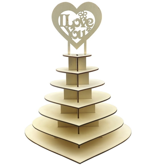 Thinsony 7 Layers 3D Chocolate Display Stand Wooden Natural Elegant Easy to Install Wedding Candy Rack for Wedding Advertisement Festival