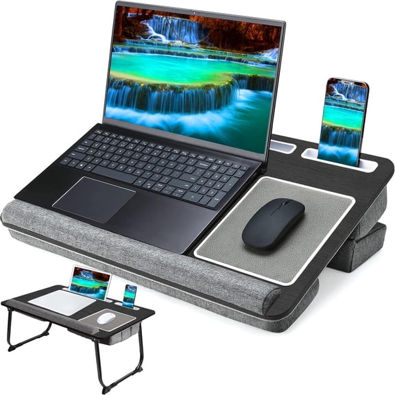 WETS Lap Desk - Large Bed Desk,17Inch Foldable Laptop Bed Tray Table with Adjustable Dual Cushion Wrist Rest & Mouse Pad,Portable Wood Laptop Stand for Bed Sofa, 21.6" x 14.4"