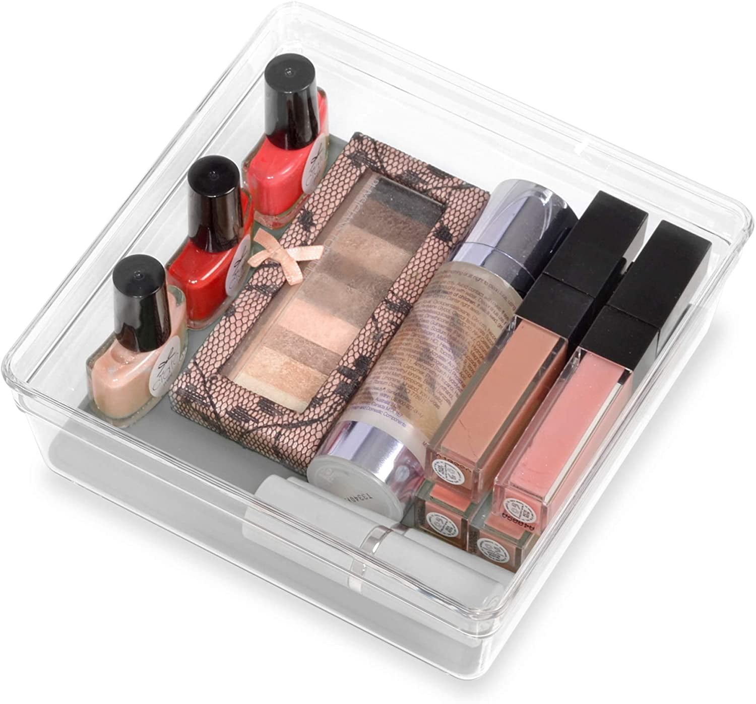 Smart Design Plastic Drawer Organizer - Set of 6 - 6 x 6 Inch - Silicone Bottoms - BPA Free - Utensils, Silverware, Organization - Kitchen - Gray