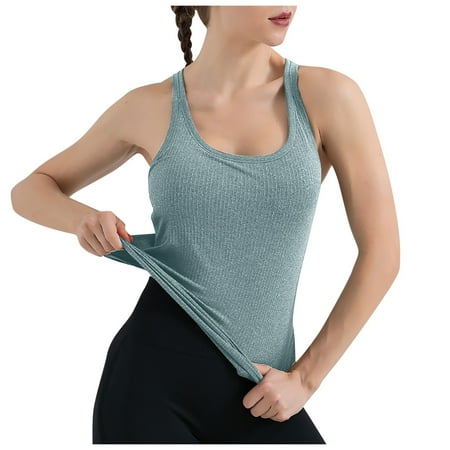 OJSFQUFP Cute Tank Top Green Ladies Vest with Chest Pad Beautiful Back Tight Long Fitness Sports Bra Cool breathable camisole vest Summer basic camisole L