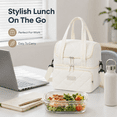 thumbnail image 3 of Double Layer Insulated Lunch Bag, Multi Functional Portable Tote Handbag, Leakproof Thermal Food Container Bag for Work Picnic Travel Outdoor Office Lunch Box Carrier, Beige, 3 of 7