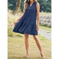 thumbnail image 4 of Robes Femmes Printemps Été Col en V Boutonné Sans Manches Mini Robe d'Été avec Poches Bleu Marine m, 4 of 8