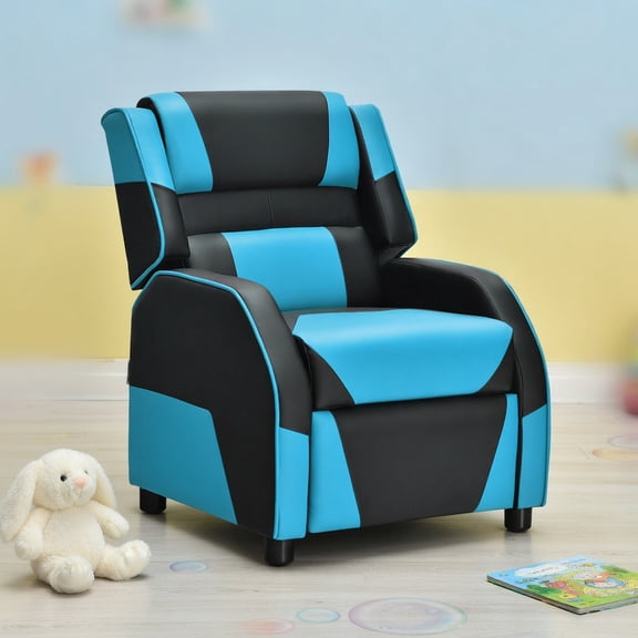 Barara King Kids PU Leather Recliner Chair with Headrest and Footrest, Kids Gaming Sofa Recliner Chair for Living Room, Bedroom, Blue