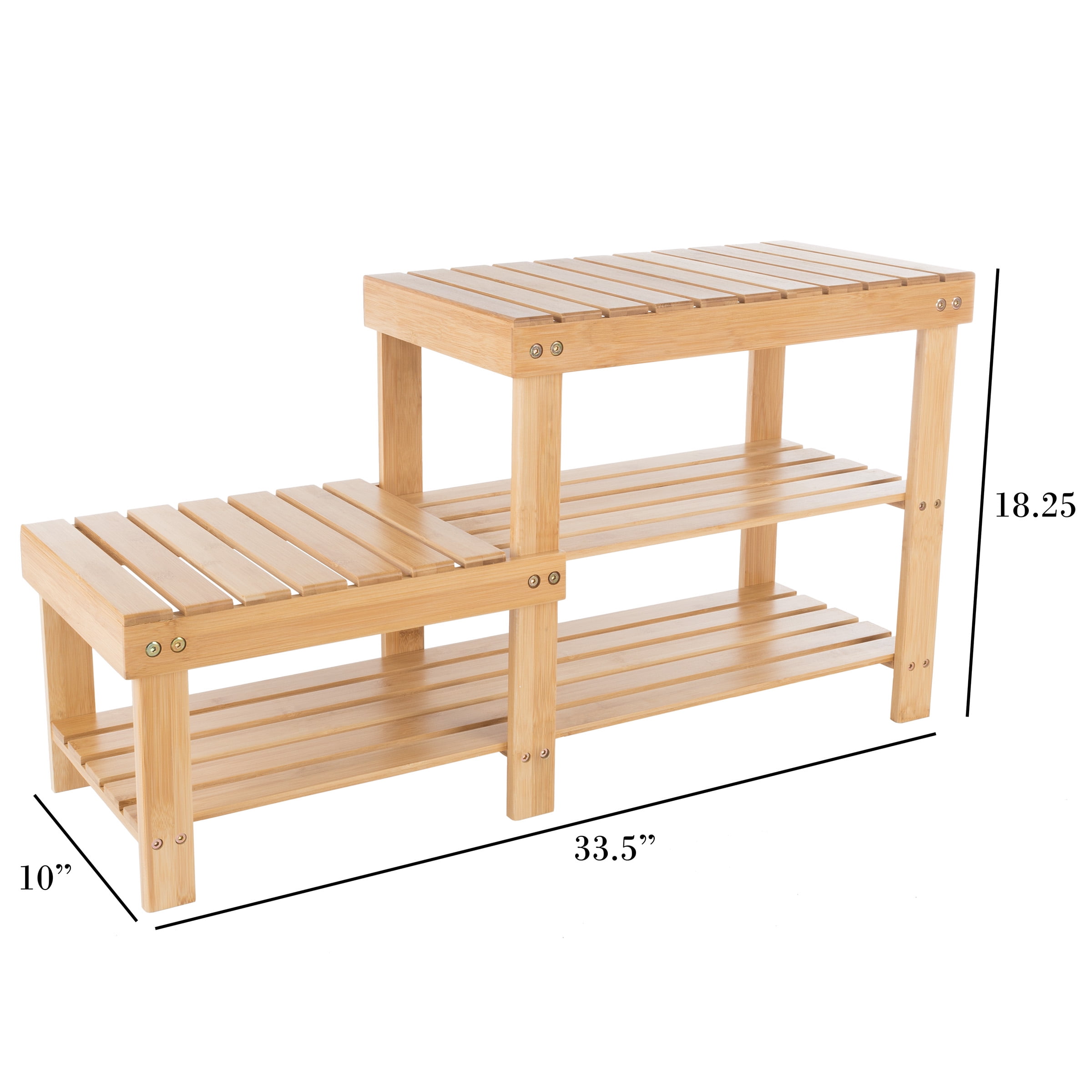2-Tier Bamboo Shoe Storage Rack and Bench for entryway, hallway, living room, bedroom, or bathroom by Lavish Home