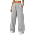 thumbnail image 2 of Womens Fleece Lined Wide Leg Sweatpants Elastic High Waist Loose Casual Long Pants With Side Pockets 2XL, 2 of 6