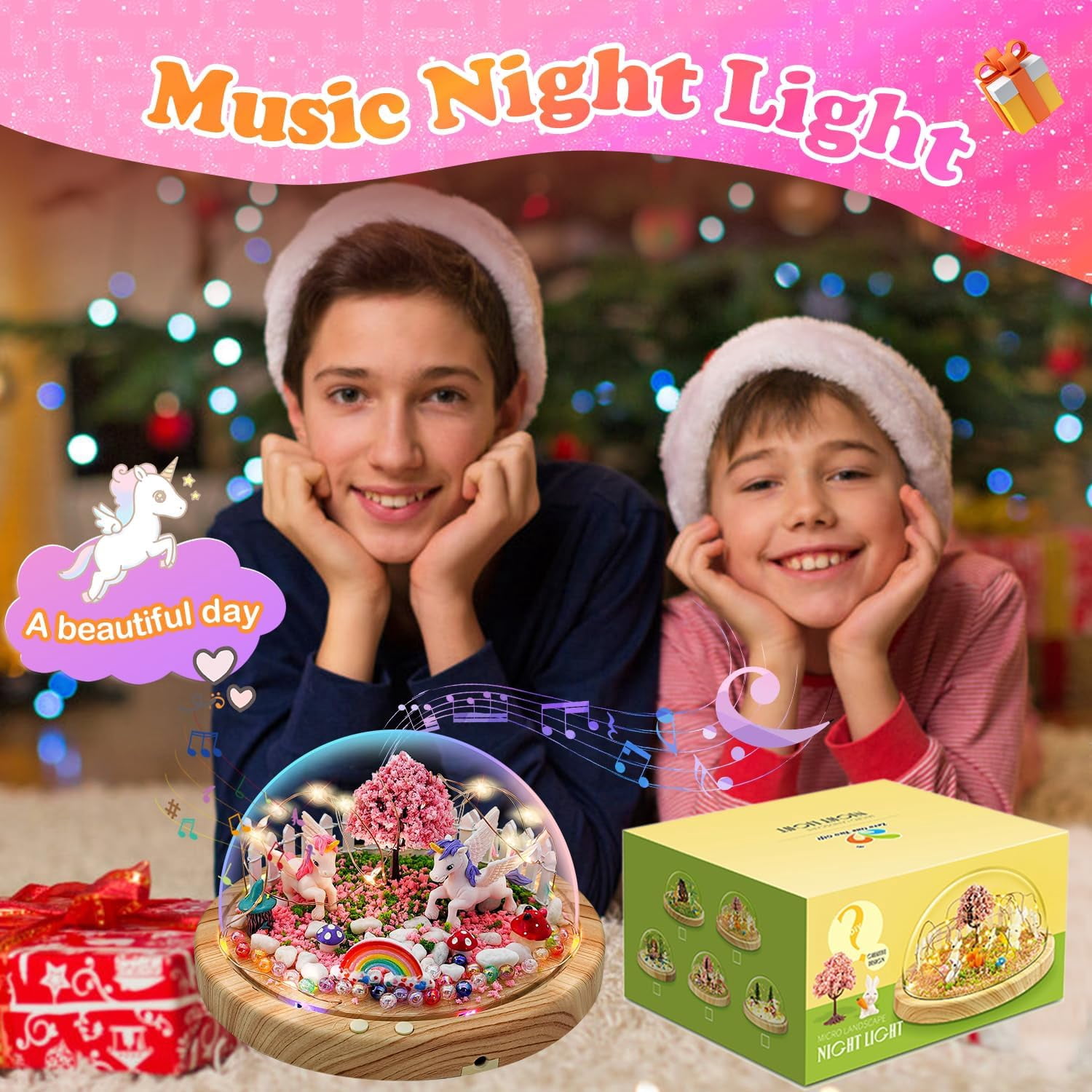 KOMI Make Your Own Night Light with Music, Unicorn DIY Kits for Girls Night Light USB Upgrade Edition Unicorn Toys, Arts and Crafts Lamp Project for Girls, Gifts for 4 5 6 7 8 9 10 Year Old Girl