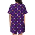 thumbnail image 3 of Qekee Purple Mardi Gras Women's Pajama Set Short Sleeve Sleepwear Summer Home Wear with Pockets Soft Short Sleeve Shirt - Purple Mardi Gras, 3 of 9