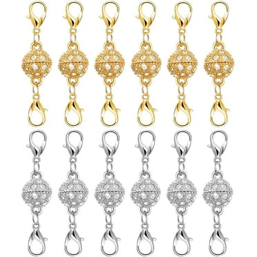Pack of 12 Gold and Silver Color Magnetic Lobster Clasps for Jewelry. Strong Magnet Accessory for Necklace, Bracelet. DIY Friendly. (Ball)