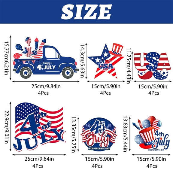 Cake Decoration Paper Cake Topper Party Decoration 6Pcs Independence Day Signs Decoration 4th Of July Patriotic Red White Blue Photo Props Vase Decor Insert For Memorial Day