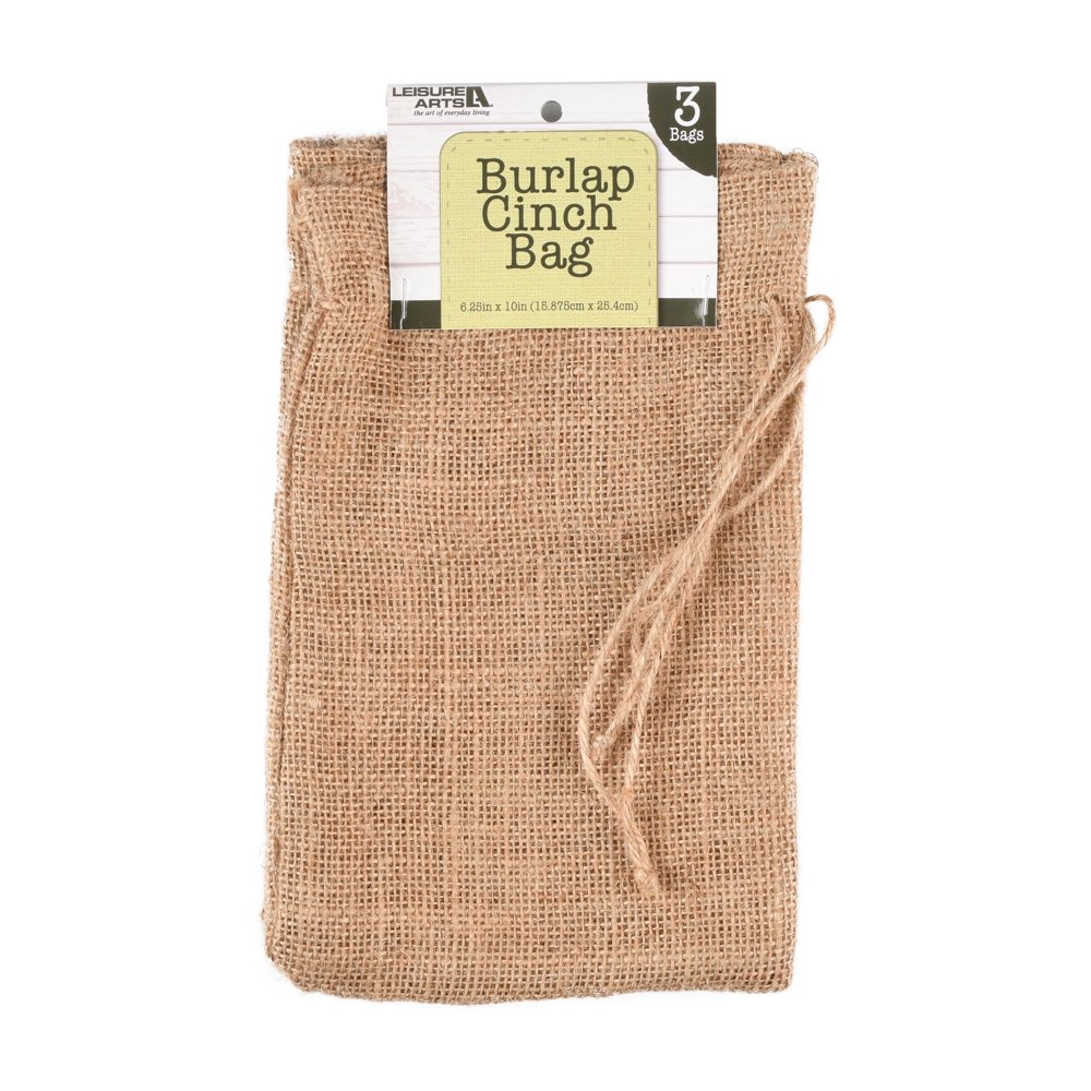 Leisure Arts Burlap Cinch Bags Natural 3pc