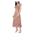 thumbnail image 3 of JS COLLECTION Womens Brown Zippered Sequined Embroidered Lined Sheer Flutter Sleeve Asymmetrical Neckline Midi Evening Gown Dress 10, 3 of 4