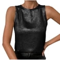 thumbnail image 2 of Women's Shiny Tank Top Solid Color Round Neck Sleeveless Casual Summer Tops Tank Shirts Loose Fit Shiny Blouses Wedding Vest Black L, 2 of 9