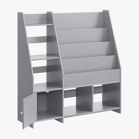 DLYone Gray Kids Bookshelf with Storage Cabinet Modern Rounded Edge Wood Book Organizer for Nursery Playroom