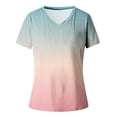 thumbnail image 4 of safuny Women's Trendy Loose Basic Tops Clearance Gradient Tops Short Sleeve Tees V Neck Shirts Leisure Comfy Vintage Clothing 2024 Fashion Summer Pink XXL, 4 of 4