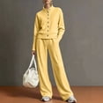 thumbnail image 3 of Tbopshirt Women's Sweatshirt and Sweatpants Set Crew Neck Button Long Sleeve Solid Color Wide Leg Pants Casual Wear 2 Piece Outfit for Women Casual Clothing, 3 of 6