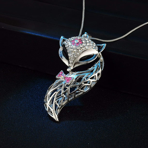 Silver Fox Crystal Sweater Chain Necklace for Women Animal