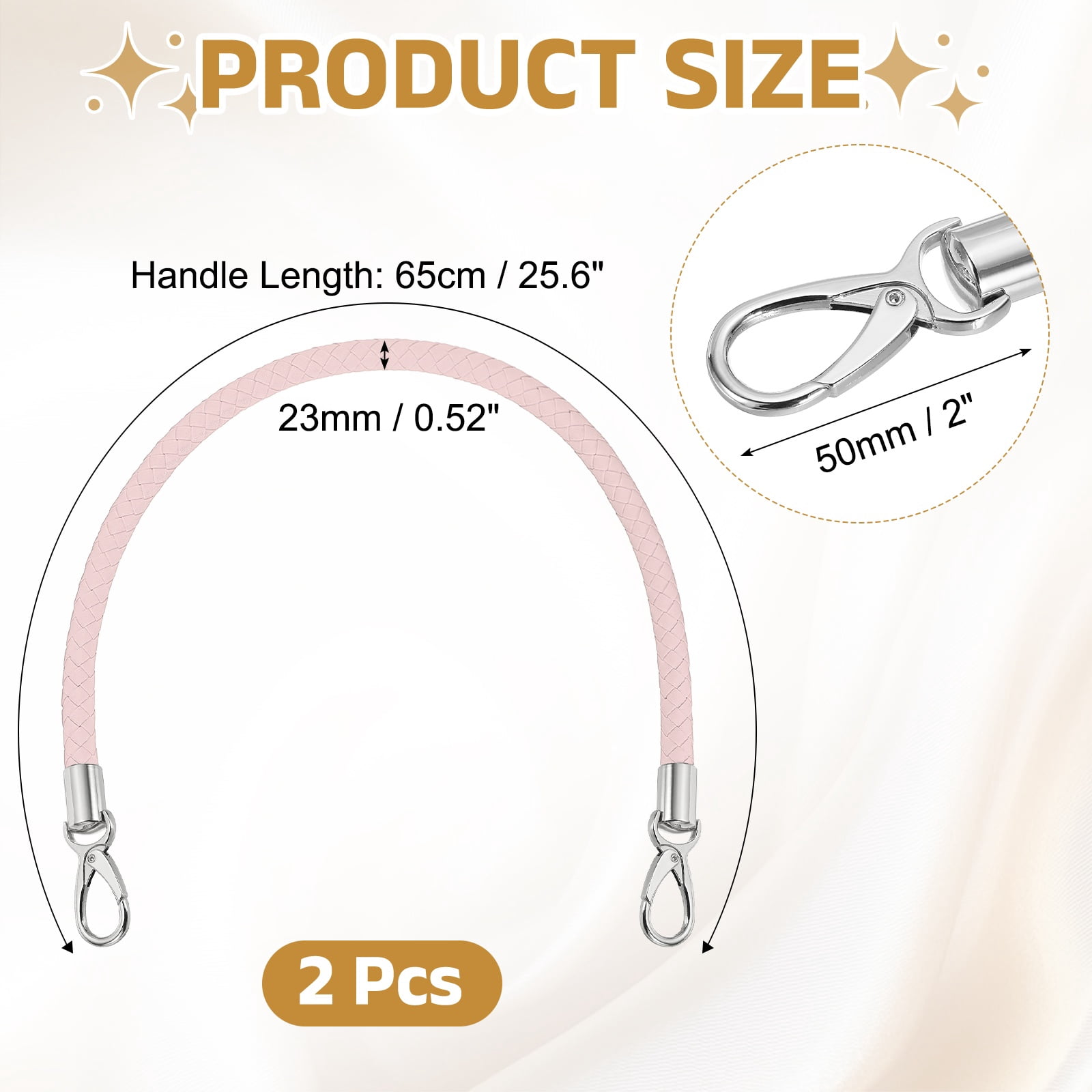 Uxcell 2 Pcs Braided Purse Strap, 65cm 25.6" PU Leather Shoulder Purse Strap for Handbag Bag Handle Replacement for DIY Making Handbag Underarm Bag, Light Pink (Silver Buckle)