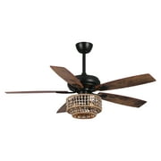 Parrot Uncle Ceiling Fans with Lights and Remote 52 inch Black Ceiling Fan with Light Bohemian Wood Beaded Indoor Ceiling Fans with Light, 2 Bulbs not Included
