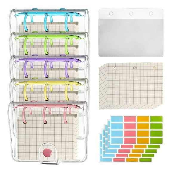 MOMOJIA 5 Sets Mini PVC 3 Rings Binder Covers with Inner Paper, Labels, Card Pocket