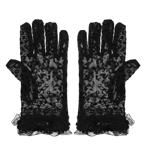 WRISTBIQUE 2Pcs Sheer Vintage Gloves Black Flexible for Women at Opera Prom and Daily Activities