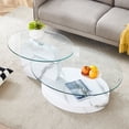 thumbnail image 3 of GZXS 47" Contemporary Coffee Table with White Marbling MDF Base, 2-Tier Center Table with Clear Glass Desktops, for Living Room, 3 of 8