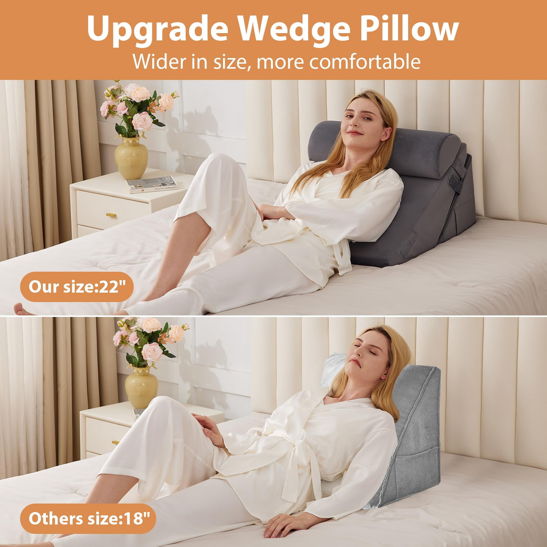 3pcs Wedge Pillow For Acid Reflux  Adjustable Headboard Bed Wedges Sleeping Support Pillows Sitting Up Plush Grey