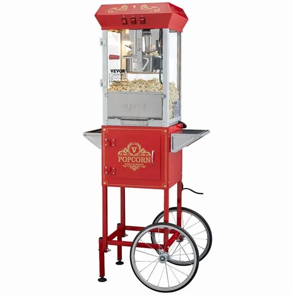 Red 850W 8 Oz Popcorn Popper Machine with Cart Makes 48 Cups