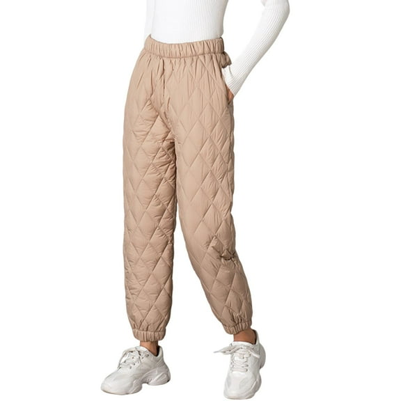 Women Winter Pants Elastic High Waist Quilted Pants Diamond-shaped Texture Design Thickened Warm Sweatpants