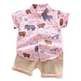 thumbnail image 4 of Mercatoo Summer Toddler Boy Active Clothing Set 2PC Cute Elephant Animal Print Short Sleeve Lapel Down Pockets Shorts Outfit, 4 of 9
