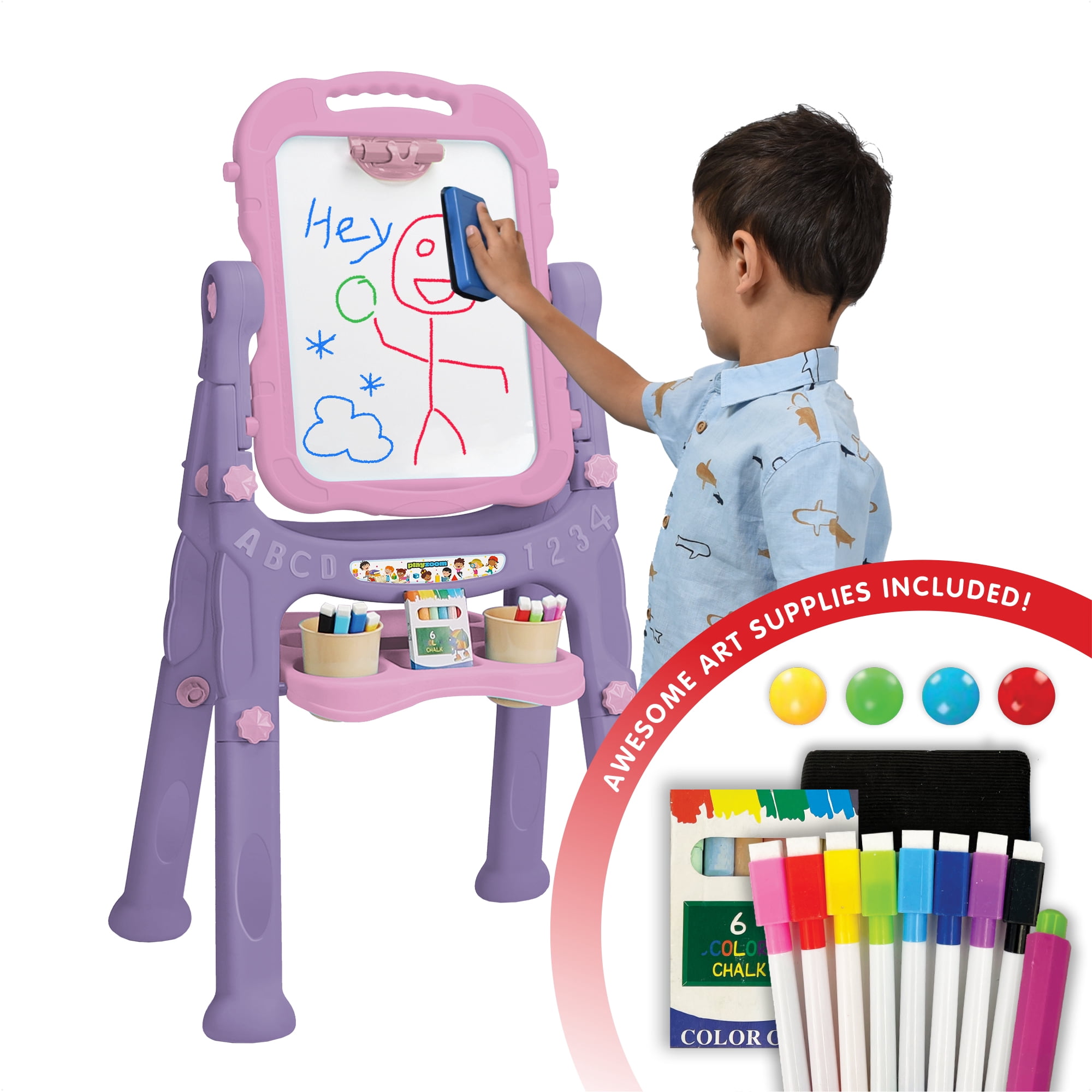 PlayZoom 34" - 36" Adjustable Plastic Standing Art Easel (22 Pieces)