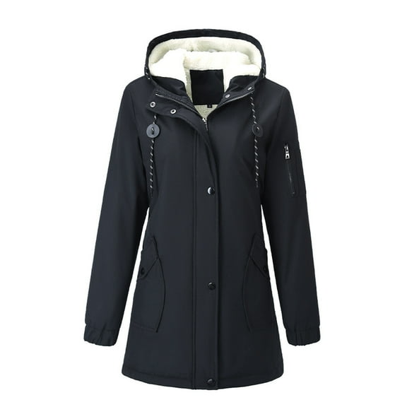 Women's Raincoat With Fleece Lightweight Raincoat Hooded Windbreaker Jacket