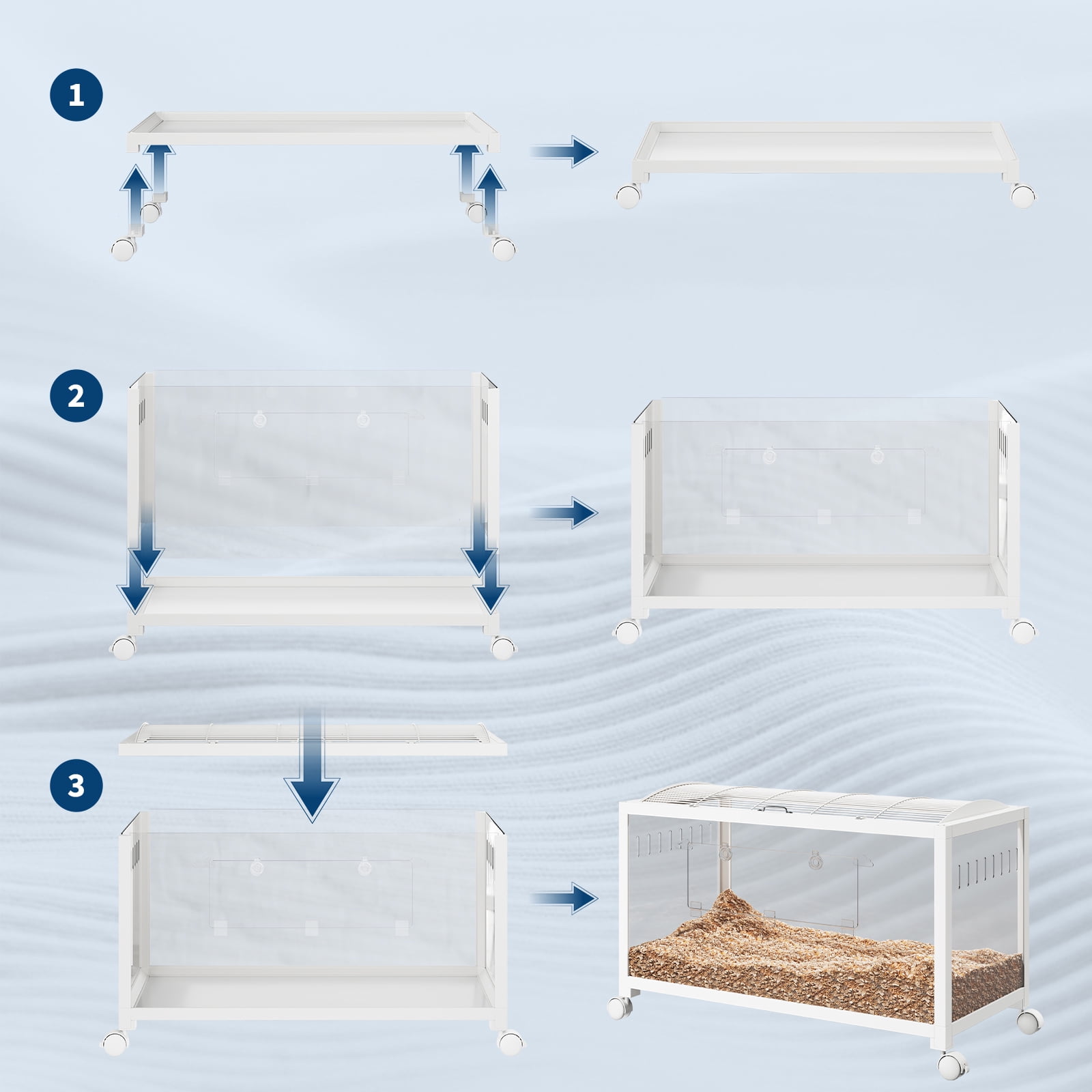 EastVita Hedgehog Enclosure with Acrylic Sides,Metal Guinea Pig Cages,Universal Wheels+Chew-Proof Dual Door Stackable Cages for Guinea Pigs,Gerbil,Dwarf Syrian Hamster White