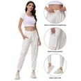 thumbnail image 3 of Women's Lightweight Hiking Cargo Pants Outdoor Quick Dry Casual Travel Sweatpants Joggers Elastic Waist Button Pockets White M, 3 of 6