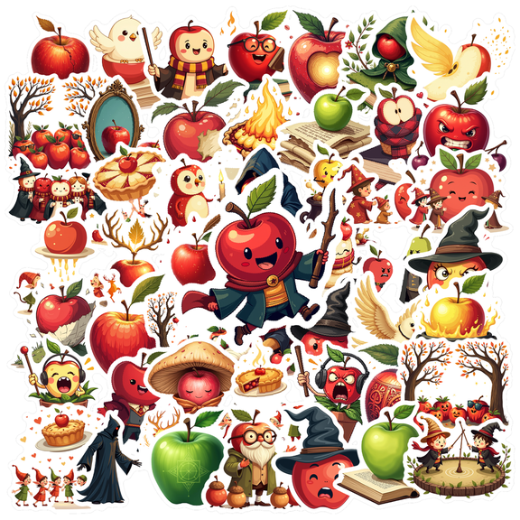 Cartoon Apple Stickers, Waterproof Halloween Sticker for Water Bottle Laptop Phone Cases Planner Skateboard Luggage Helmet Party Favor Decor, Ideal for Adults Teens Teacher Rewards
