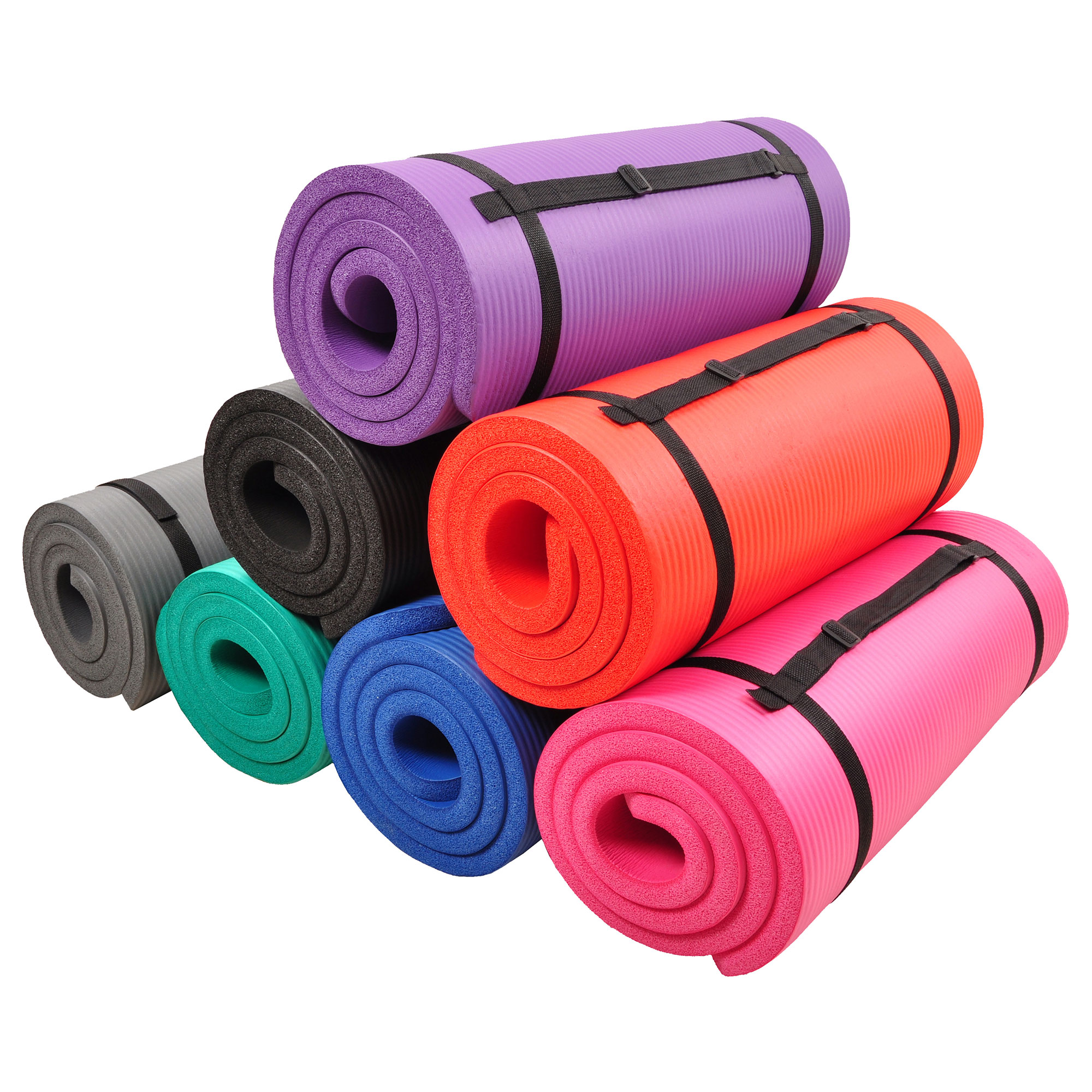 Signature Fitness 1" Extra Thick Exercise Yoga Mat with Carry Strap, Green