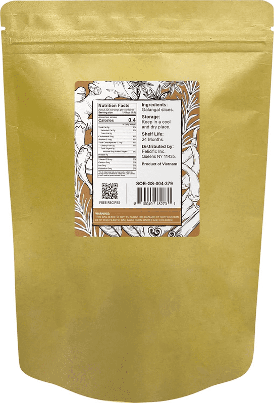 Soeos Galangal Slices 4 oz (113g), Galanga, Fresh Galangal, Sliced Galangal Root, Dried Galangal Root