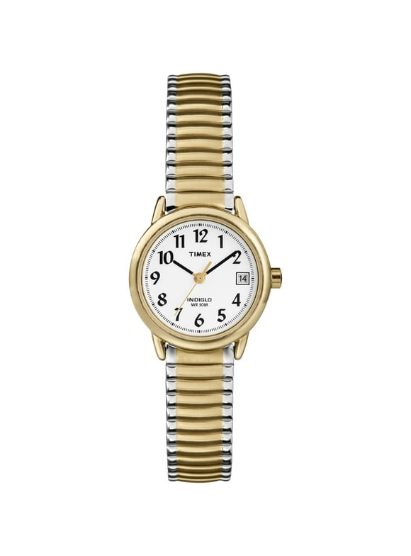 Timex Women's Easy Reader Date Two-Tone/White 25mm Casual Watch, Extral-Long Expansion Band