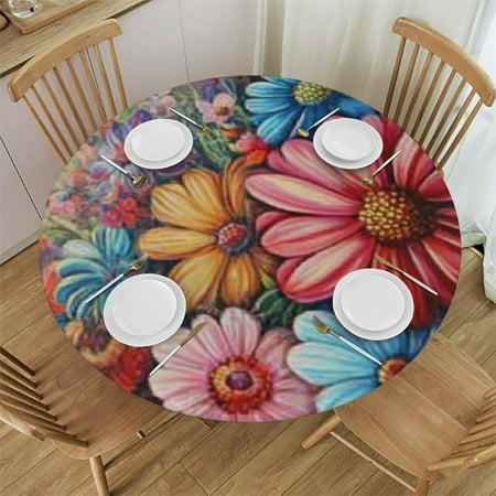 

SHERONV Flowers Wall Painting Round Tablecloth Stain-Resistant 100% Polyester 54 -58