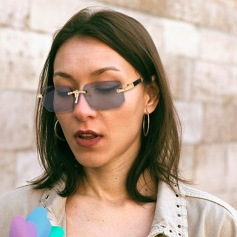 Harlier 1 Pairs Rimless Rectangle Sunglasses Frameless Square Glasses Vintage Transparent Eyewear for Women Men
