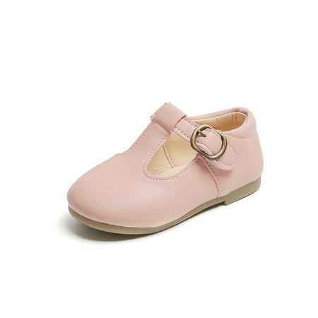 

SIMANLAN Toddler Flats Ankle Strap Dress Shoes Comfort Mary Jane Kids Casual Boys Girls T-Strap Pink 11C